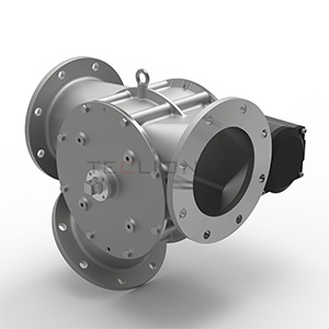Rendered Teclion round diverter valve with flanged material connections