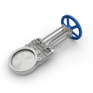 Rendered Teclion slide gate with handwheel and circular opening