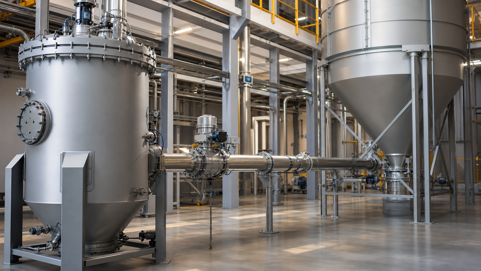 Neutral editorial illustration of generic dense-phase pneumatic conveying equipment