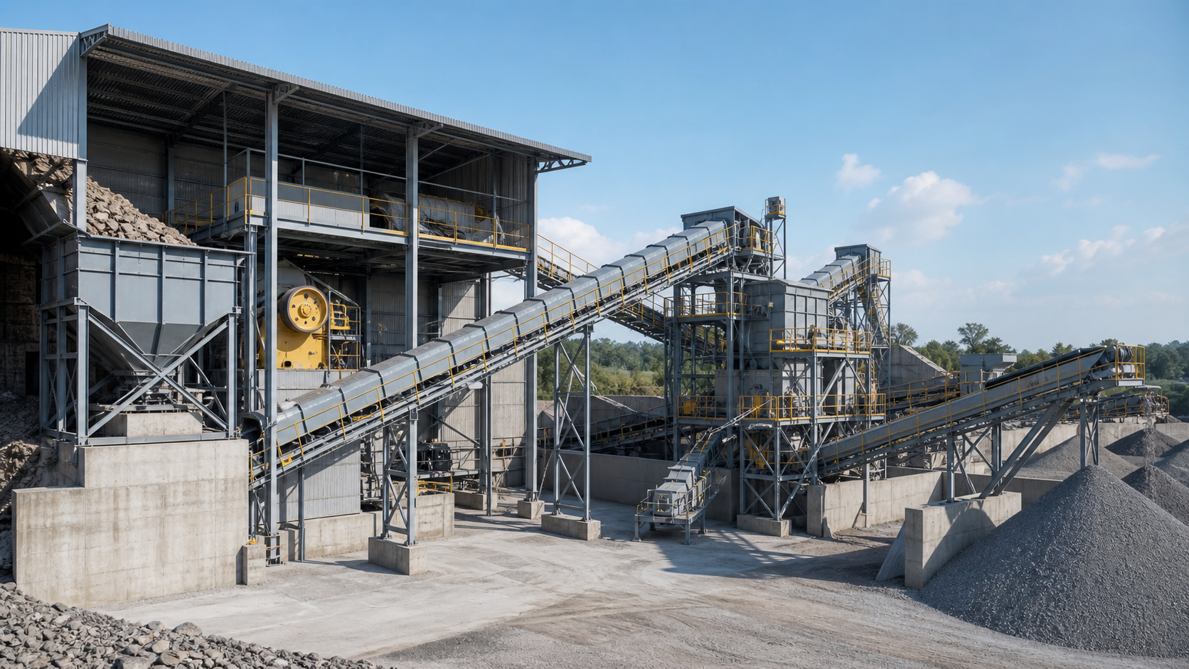 Photorealistic industrial process installation representing Cement and Aggregates.