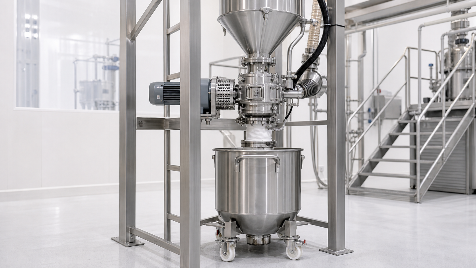 Photorealistic industrial process installation representing Deagglomerators and Nibblers.