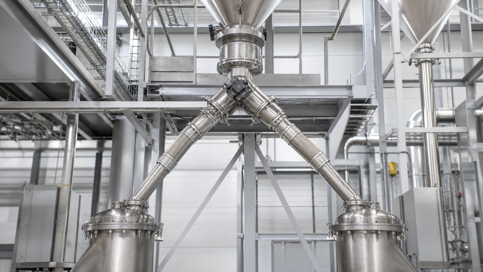 Photorealistic industrial process installation representing Diverter Valves.