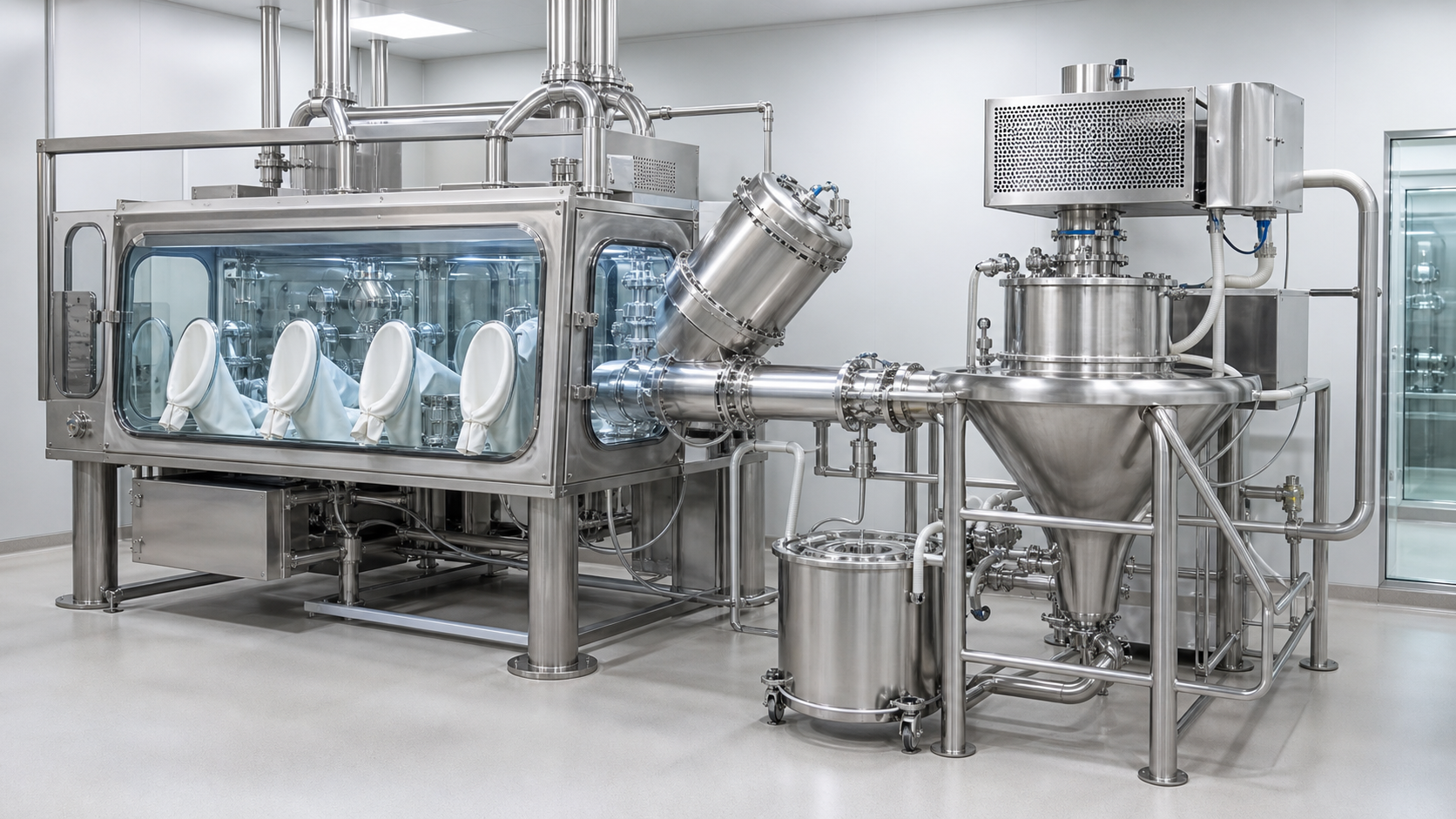 Photorealistic industrial process installation representing High-Containment Powder Handling.