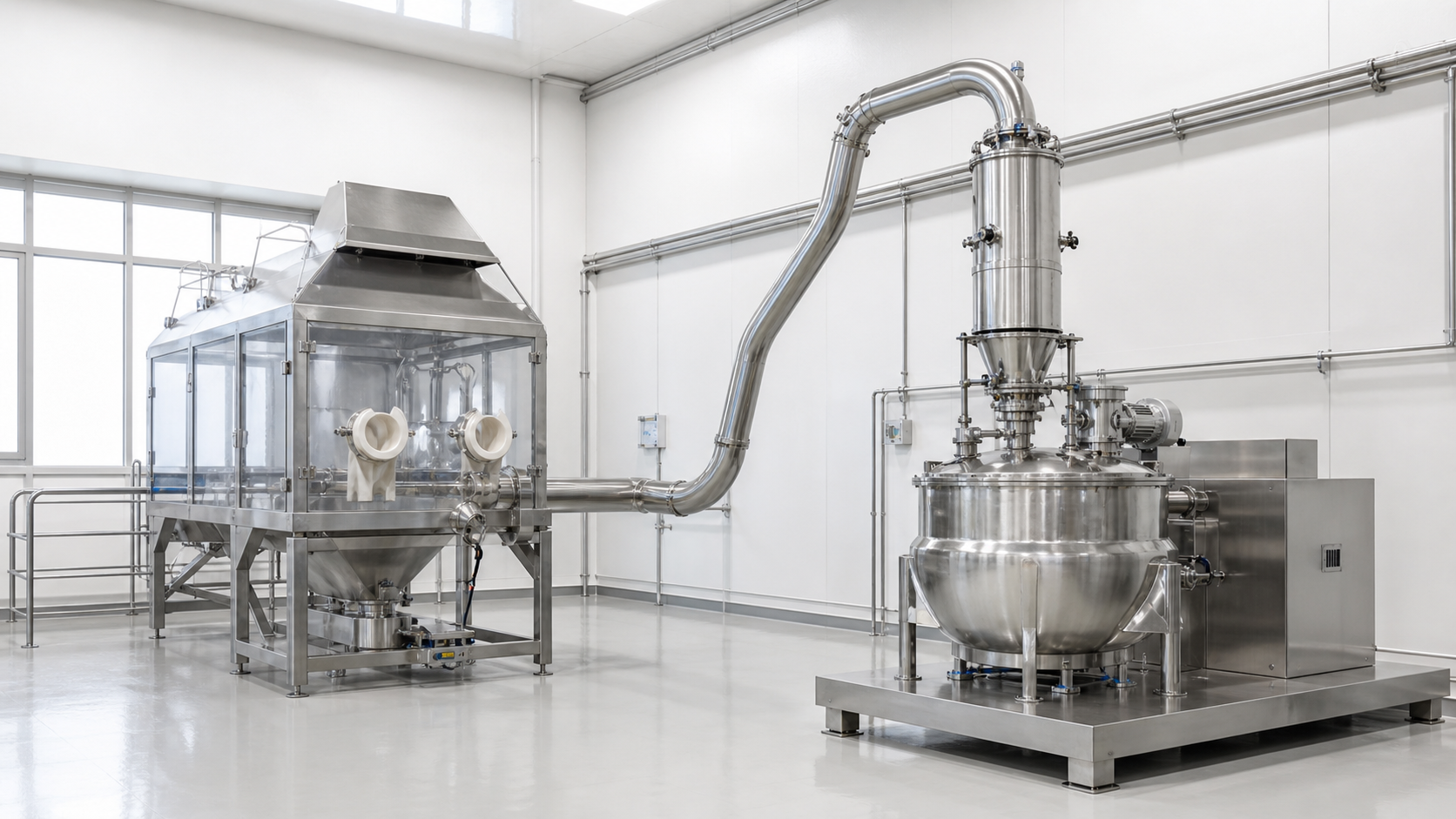 Photorealistic industrial process installation representing Hygienic Vacuum Conveying.