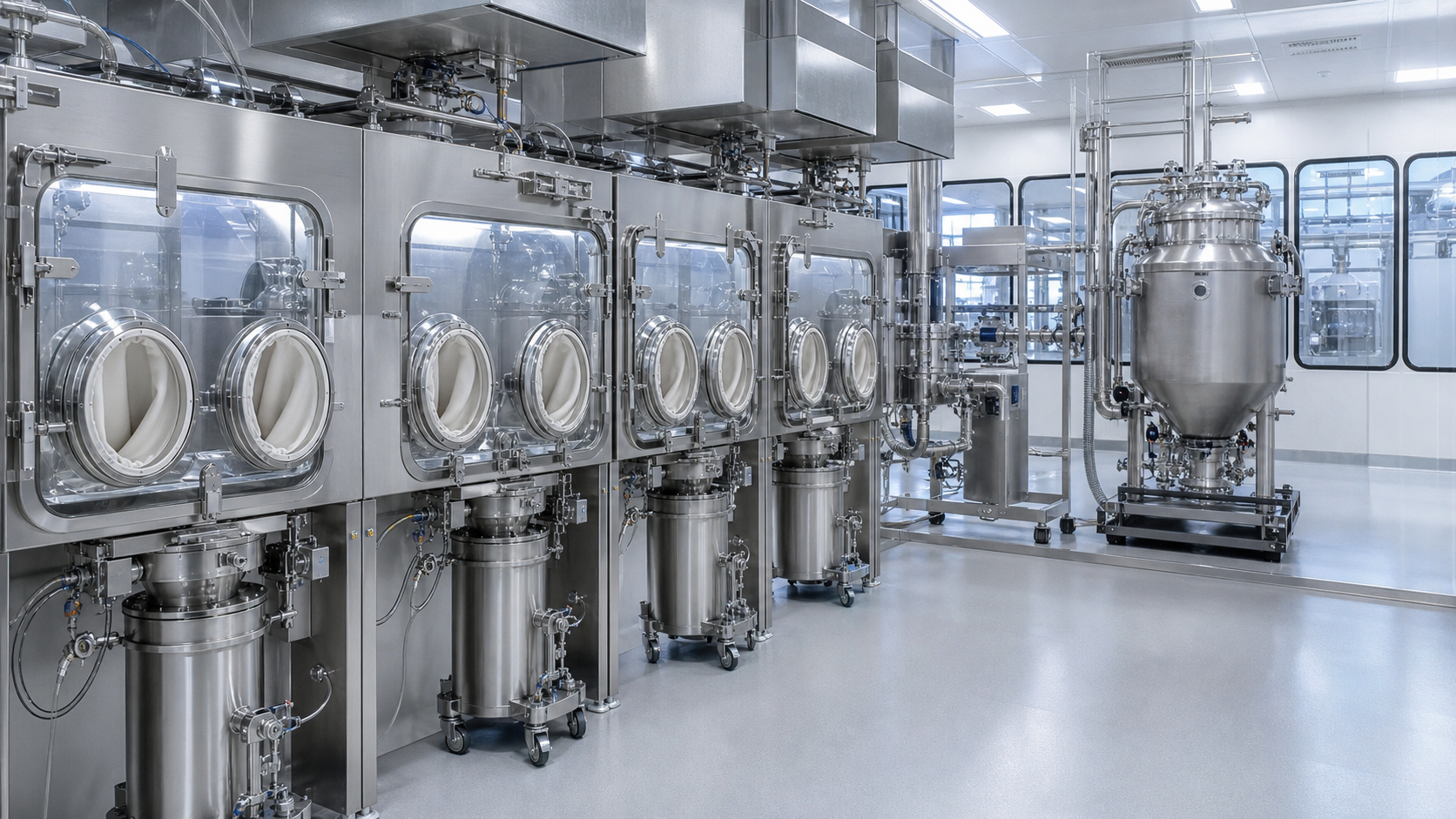 Photorealistic industrial process installation representing HighCon Powder Handling.