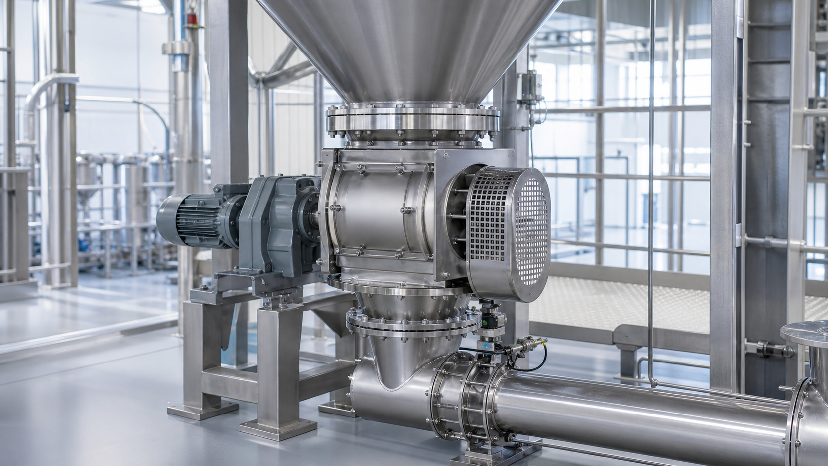 Photorealistic industrial process installation representing Rotary Valves.