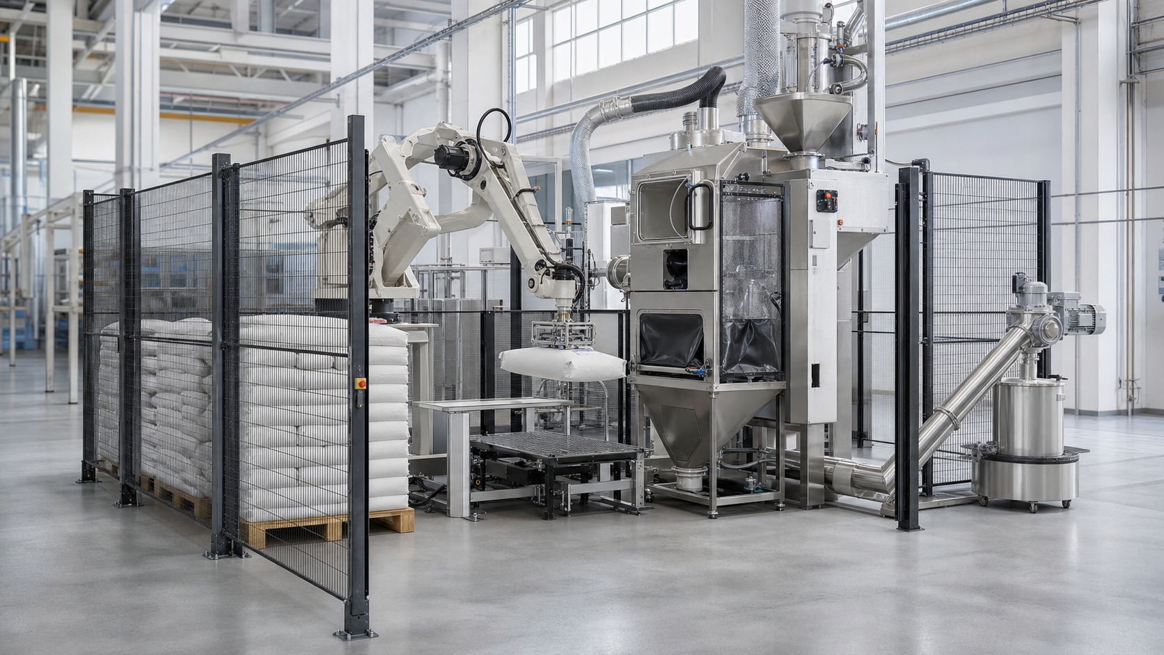 Photorealistic industrial process installation representing Automated Bag Picking.