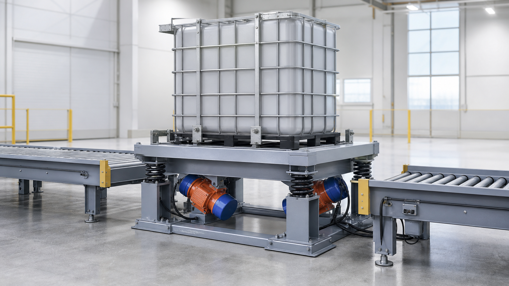 Photorealistic industrial process installation representing Vibration Tables.