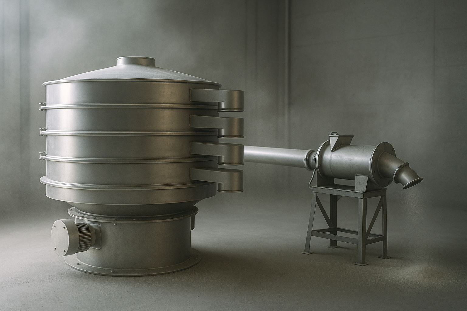 Gyratory sifter with stacked screen decks and inline centrifugal sifter