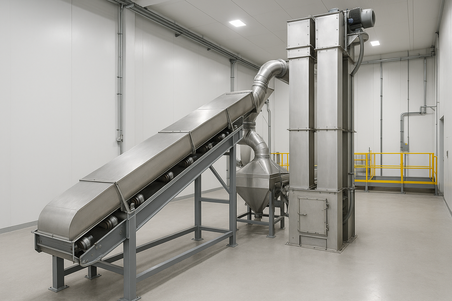 Belt Conveyor vs Bucket Elevator technical comparison illustration