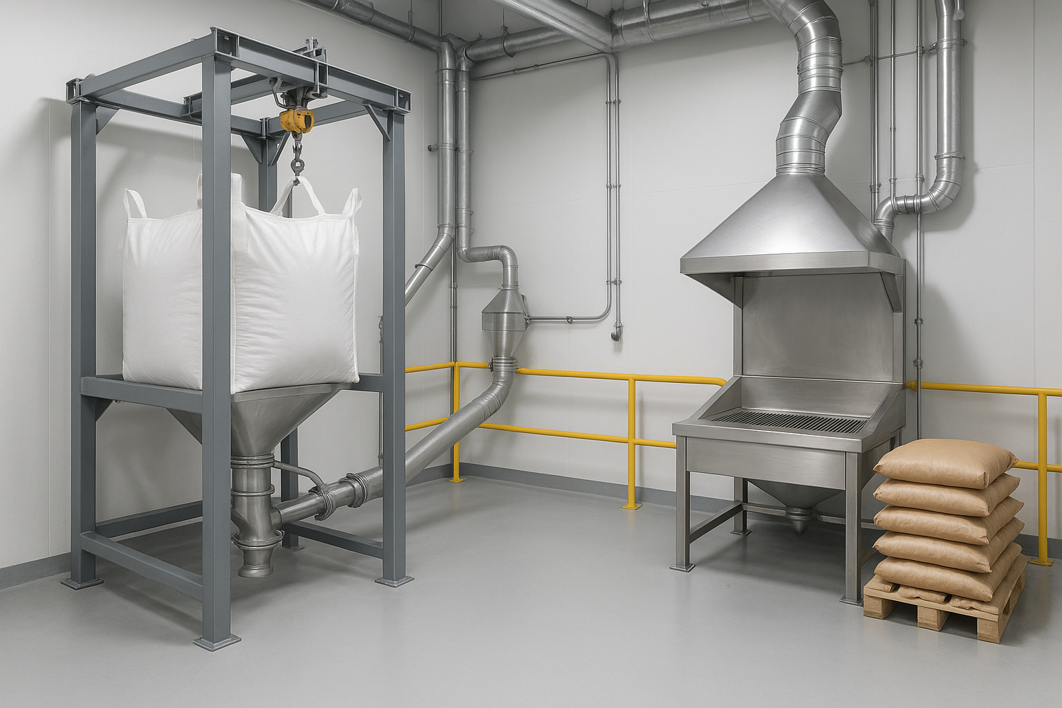 Bulk Bag Unloading vs Sack Tipping technical comparison illustration