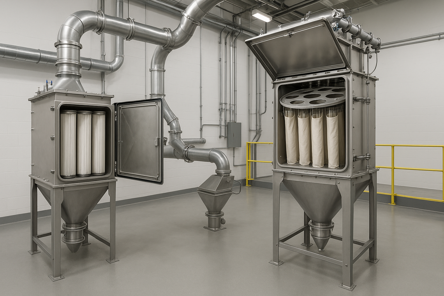 Cartridge vs Baghouse Dust Collector technical comparison illustration