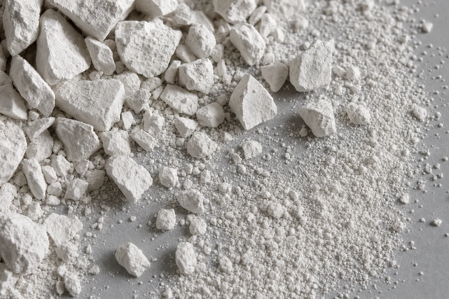 Close-up of quicklime, showing particle size and texture.