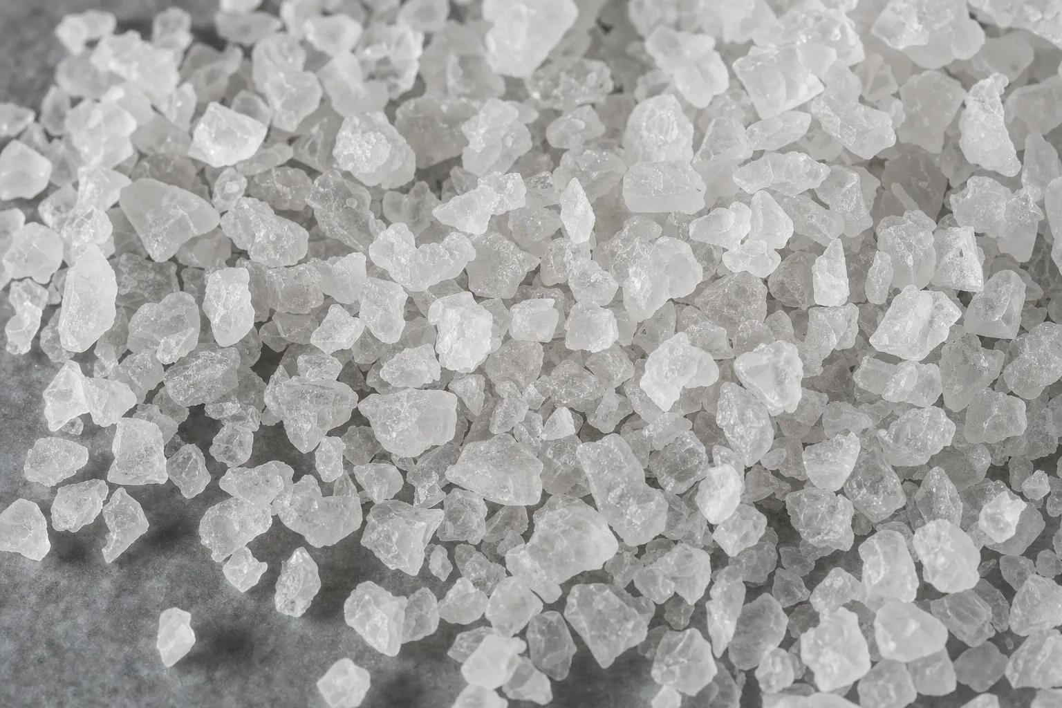 Close-up of salt, showing particle size and texture.