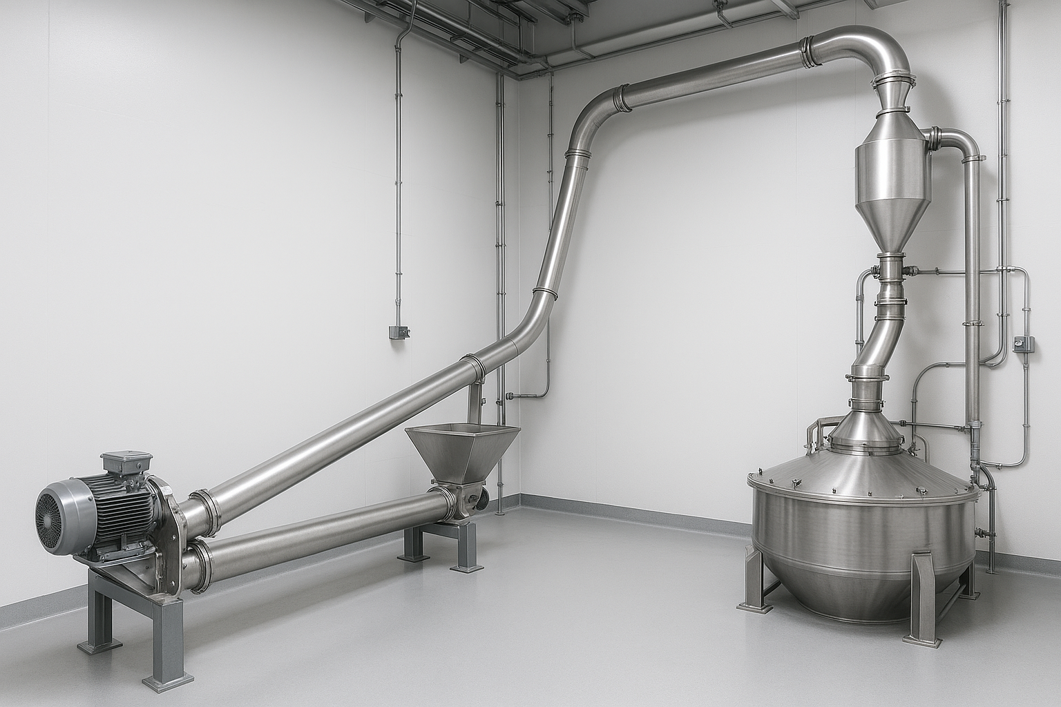 Screw Conveyor vs Pneumatic Conveying technical comparison illustration