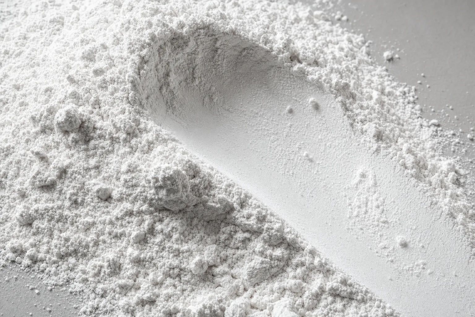 Close-up of talc, showing particle size and texture.